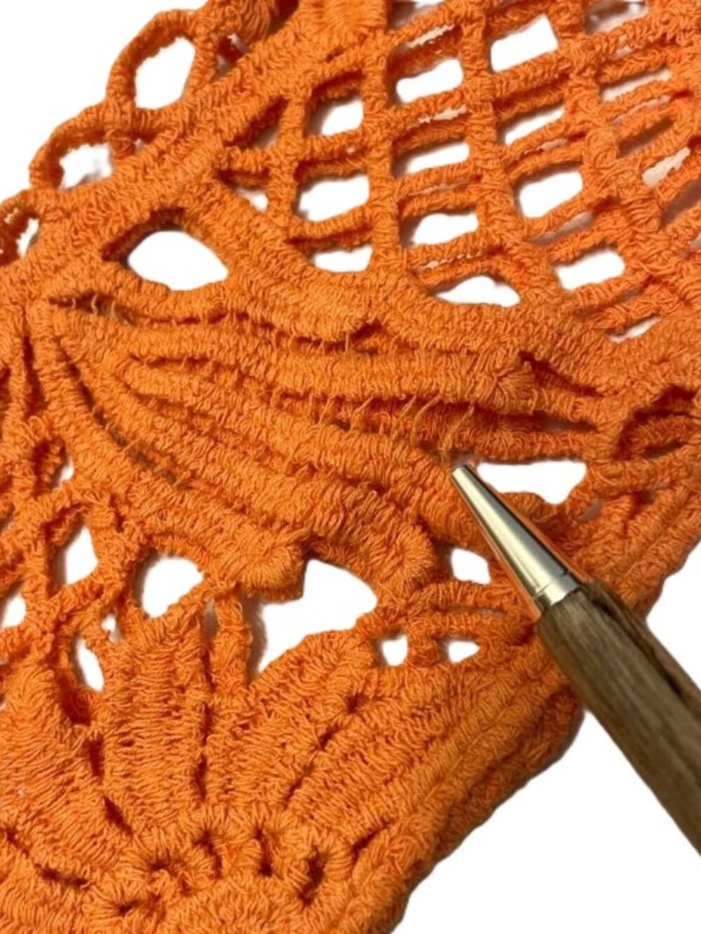 Paparazzi Crochet Mesh Open Knit Top Orange Med Long Sleeve Boho Festival Beach - Picture 7 of 16